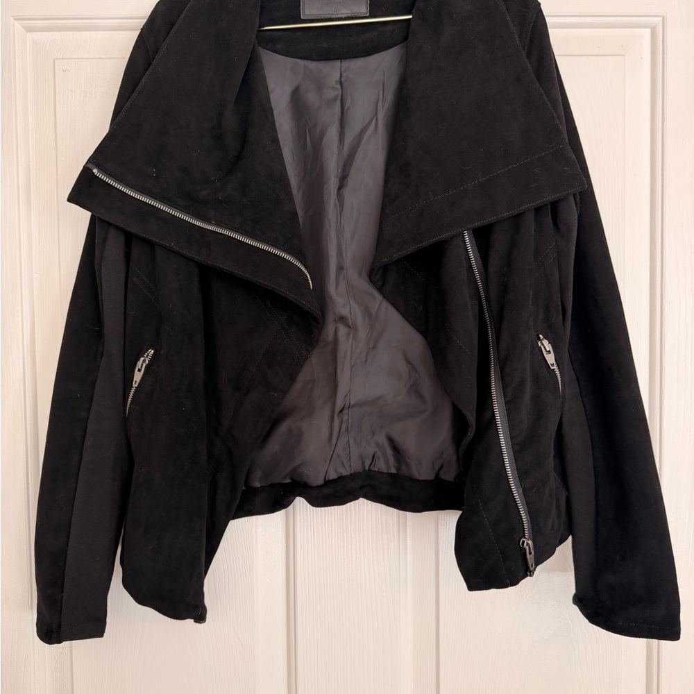 Women's Black Suede Asymmetrical Zip Jacket